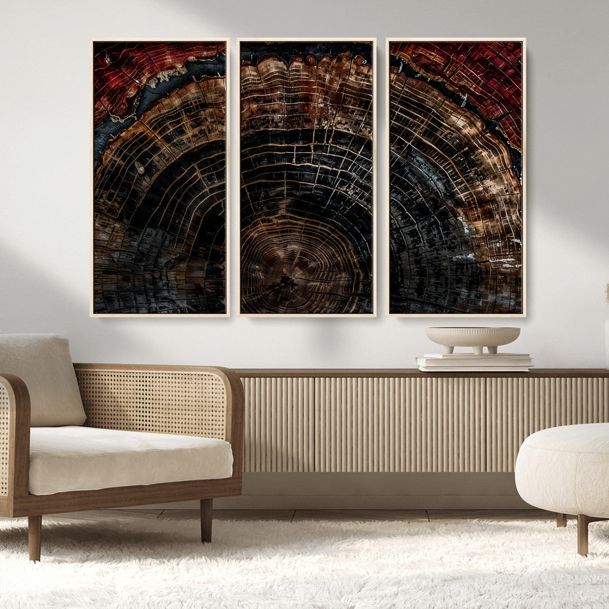 Dark Wood Ring Wall Art Canvas Print – Framed Abstract Tree