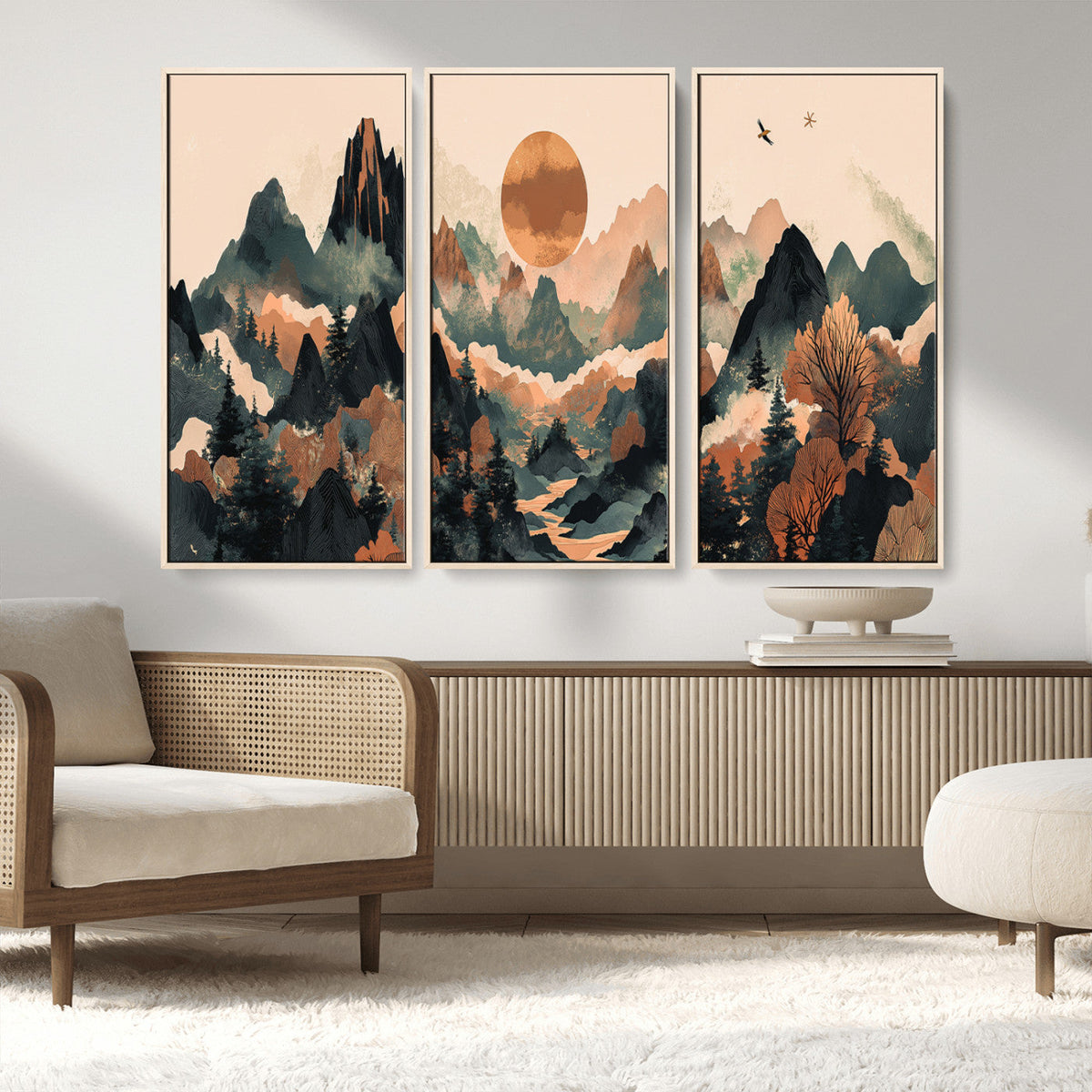 Wood Mountain Landscape Wall Art Canvas Print – Framed