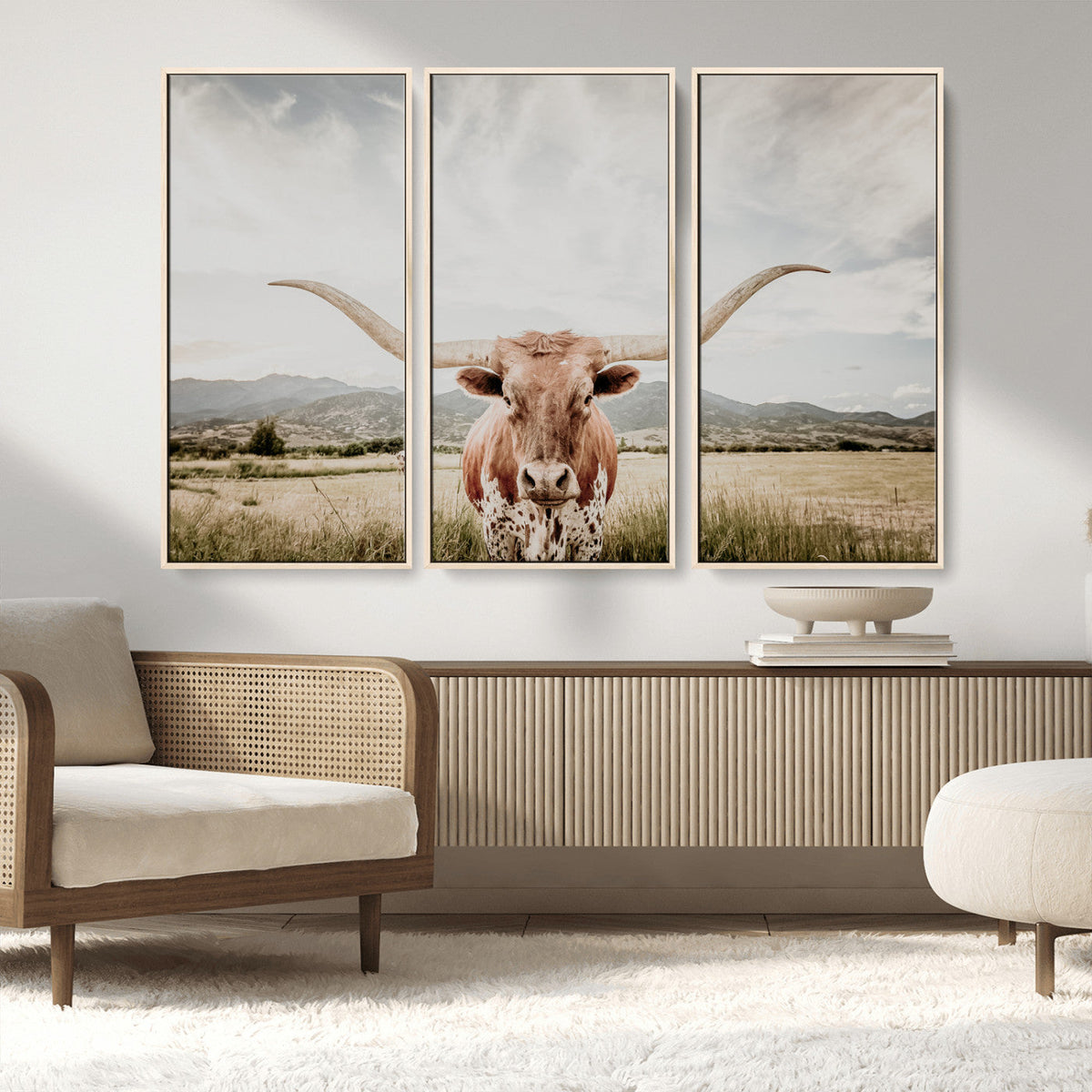 Texas Longhorn Wall Art Canvas Print – Framed Western Cow