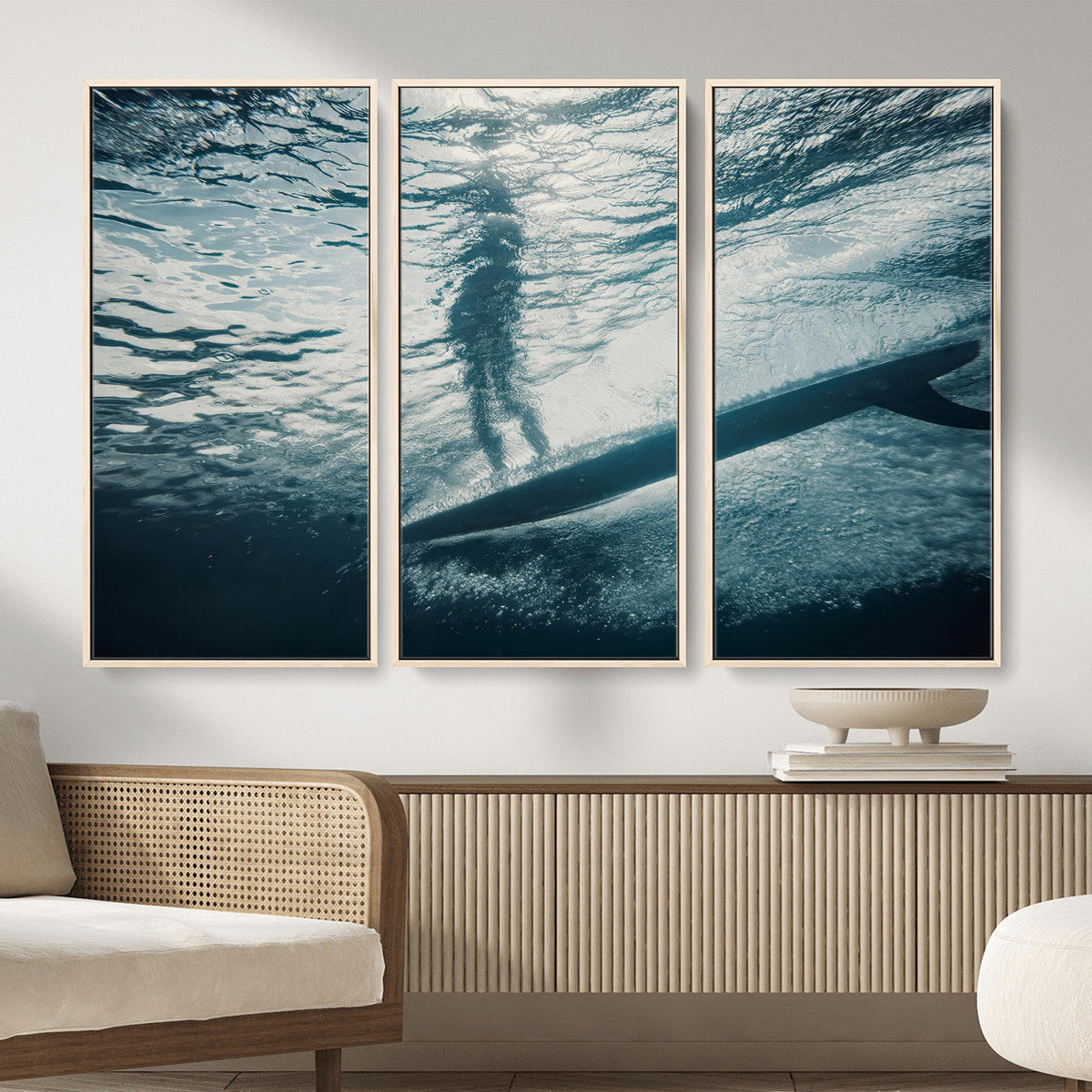 Underwater Surf Wall Art – Framed Ocean Wave Canvas Artwork,