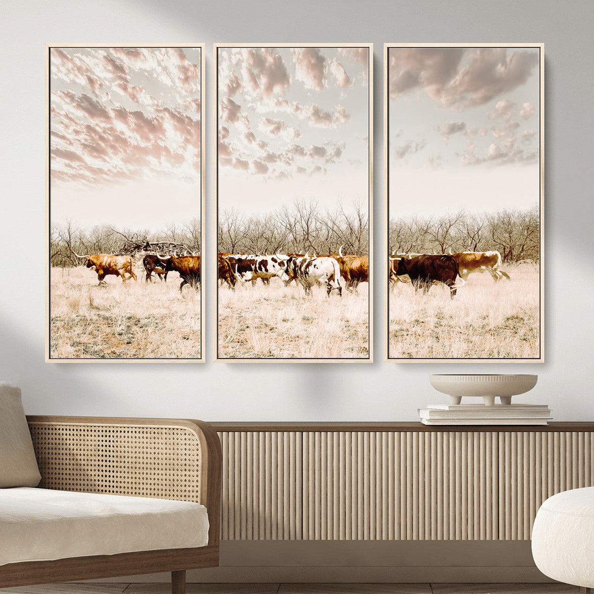 Longhorn Cattle Wall Art Canvas Print – Framed Texas Ranch