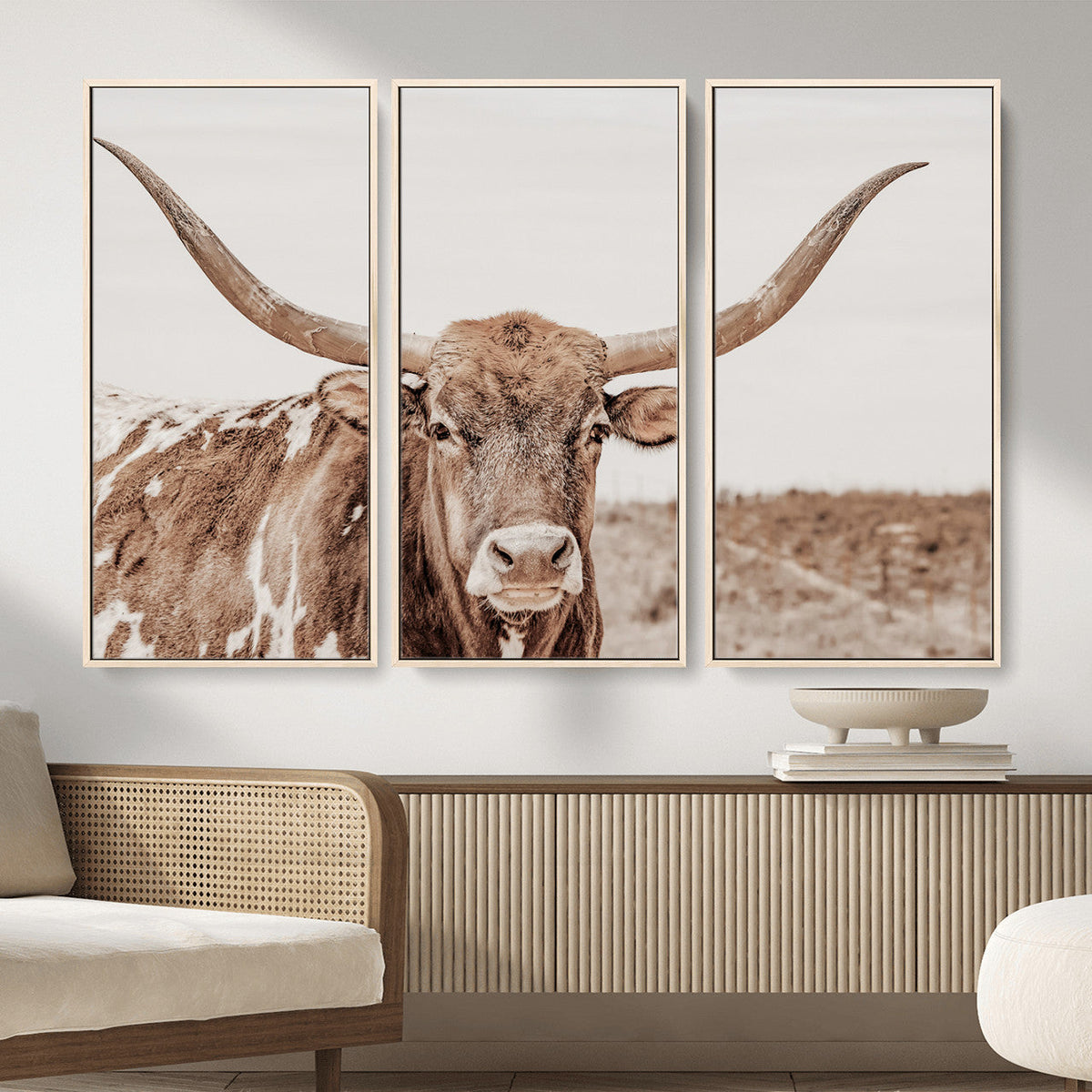 Longhorn Cow Wall Art Canvas Print – Framed Texas Ranch
