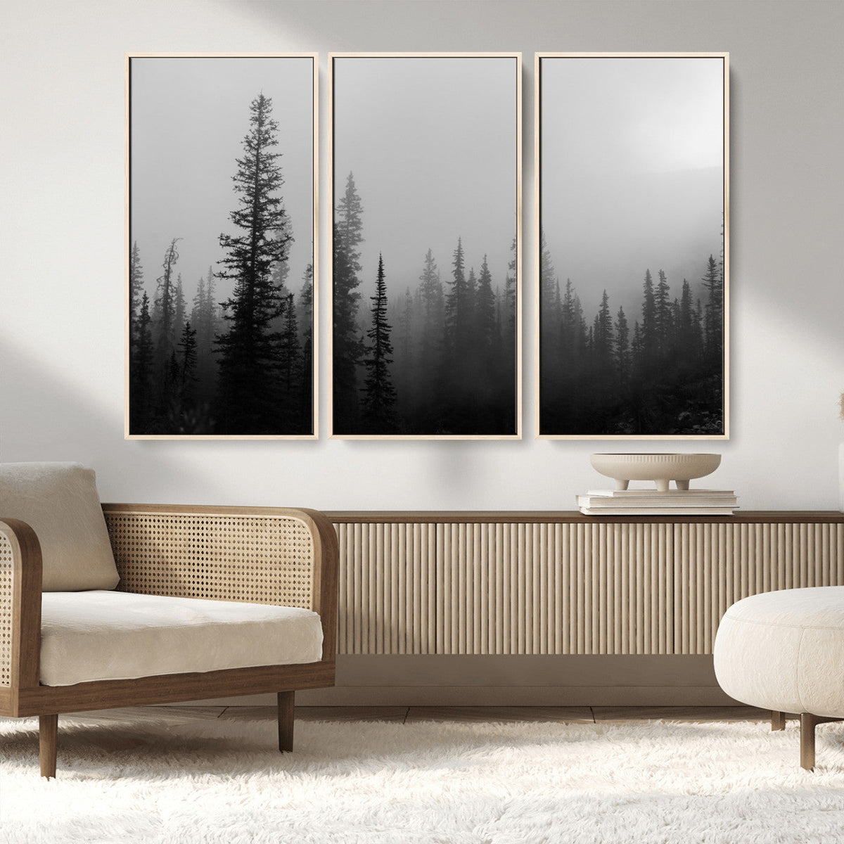 Misty Pines Wall Art Canvas Print – Framed Woodland