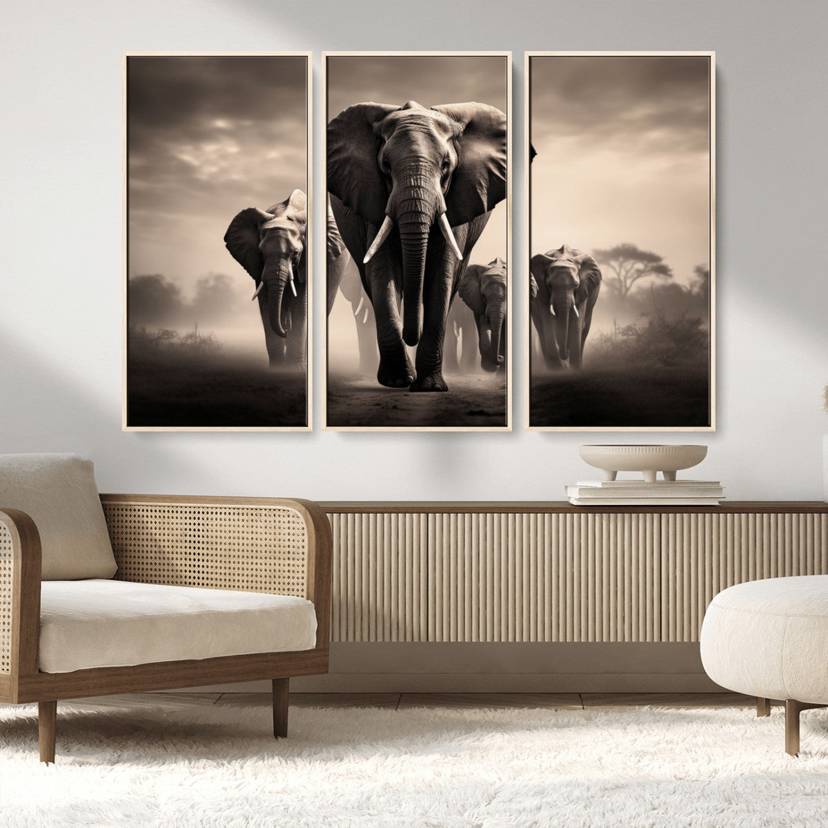 Elephant Family Wall Art Canvas Print, Framed Elephant Wall