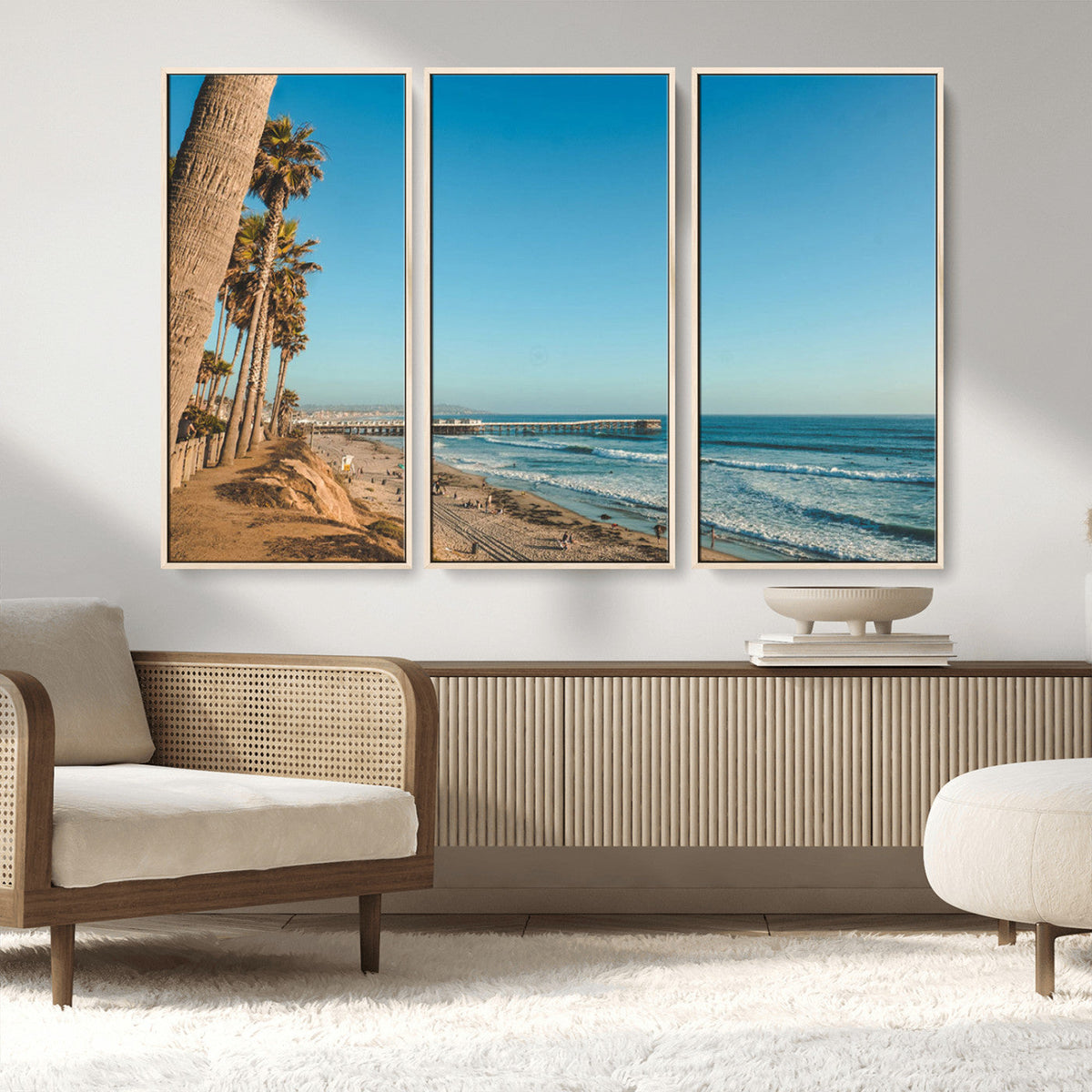 Scenic Beach Wall Art Canvas Print – Tall Palm Trees, Sandy