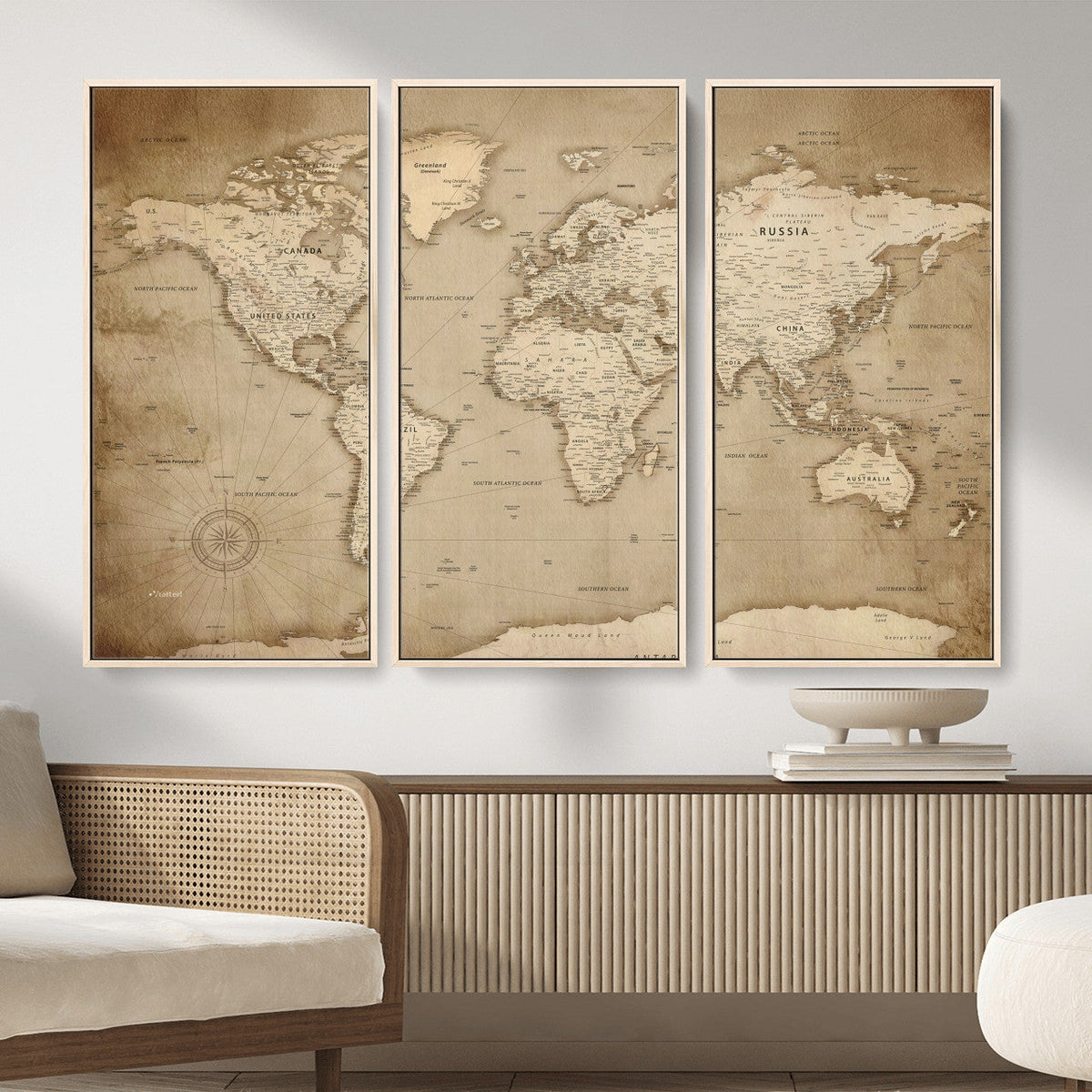 Colorful Watercolor World Map Canvas Wall Art – Framed