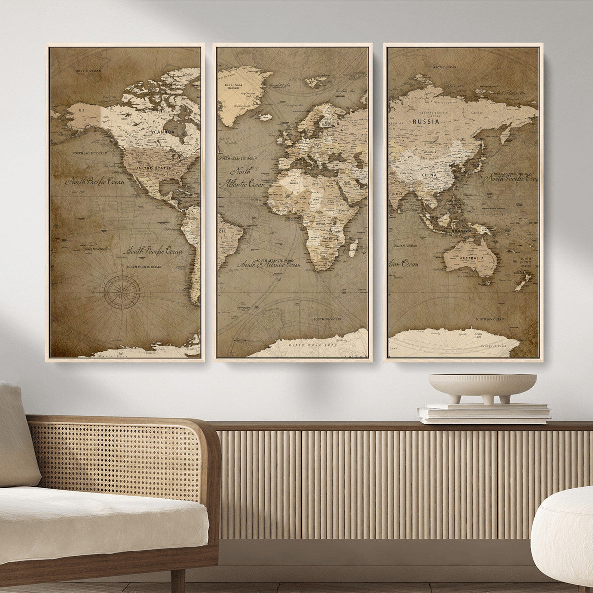 World Map Wall Art Canvas Print, Framed Map Art Picture
