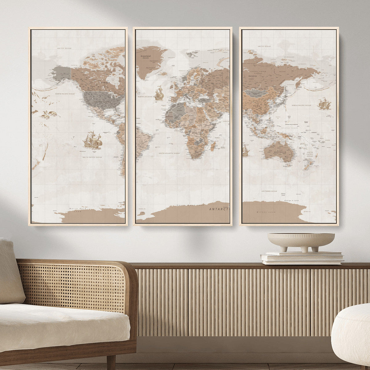 Framed Large World Map Canvas Print for Office Decor