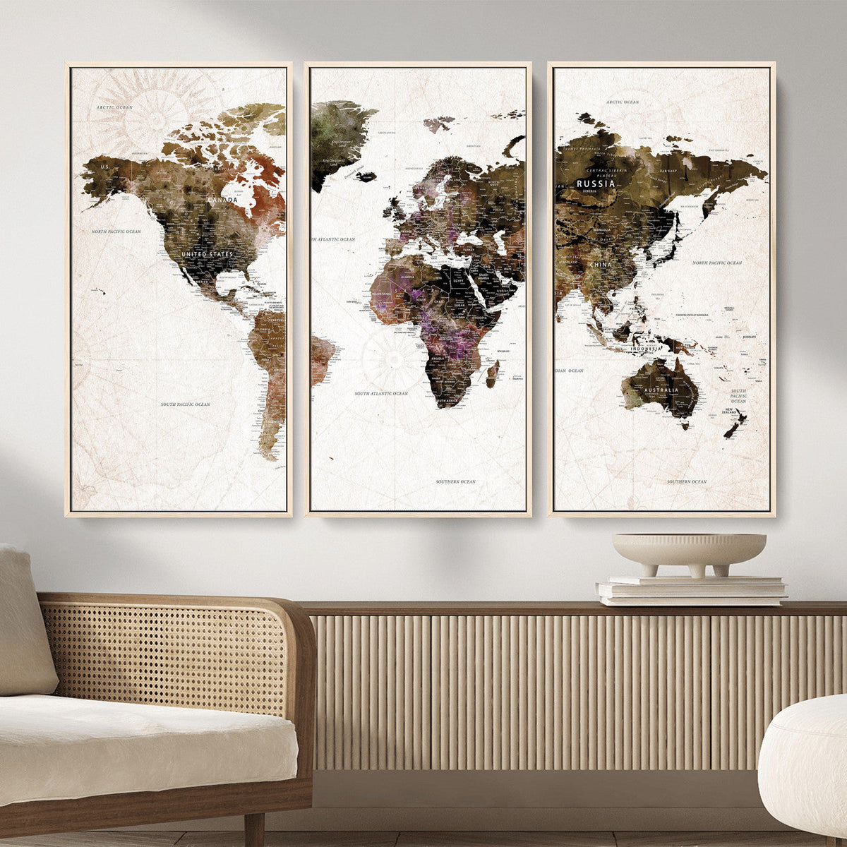 Watercolor World Map Print - Large Wall Art Canvas Print for