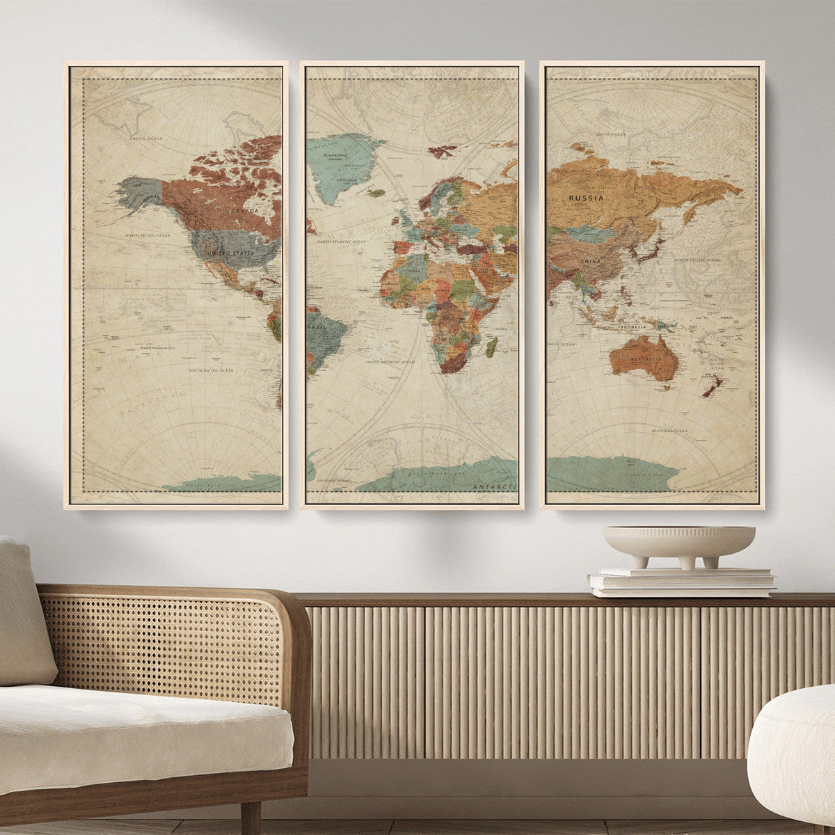 Vintage World Map Canvas Wall Art Print – Framed Modern