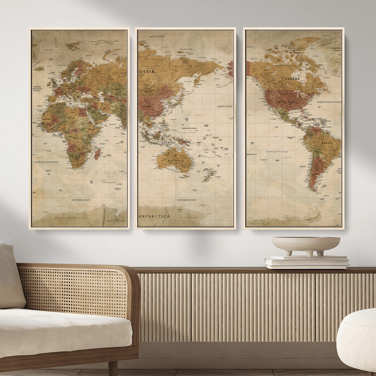 Vintage Detailed World Map Wall Art Canvas Print – Antique