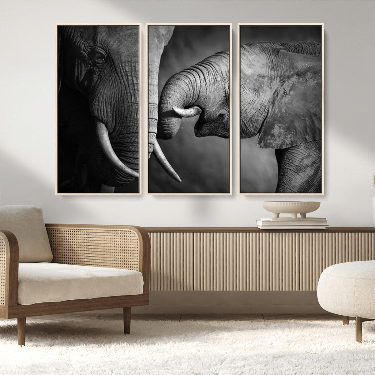 Elephant Family Wall Art Canvas, Framed Elephant Family