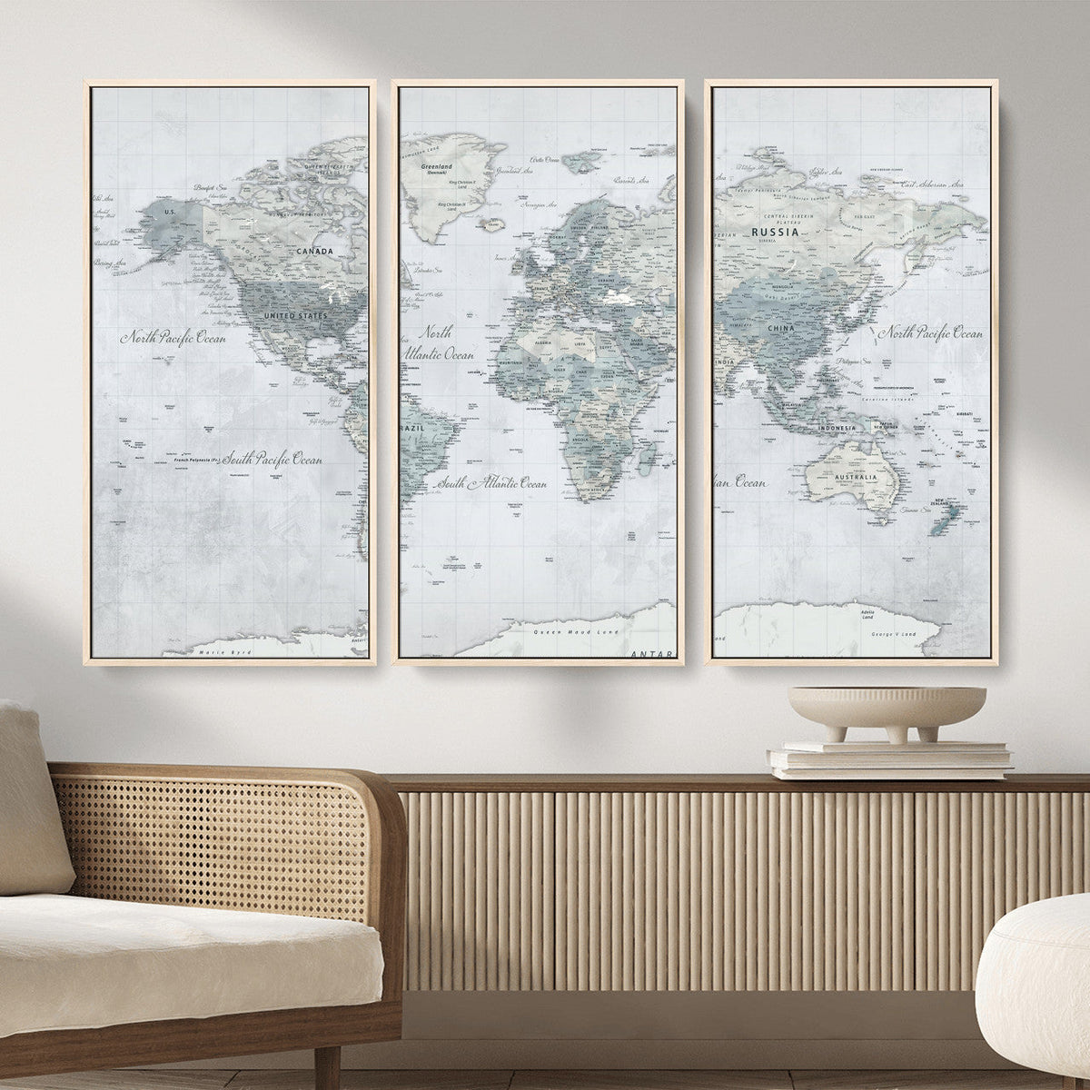 Push Pin World Map Canvas Print - Detailed Vintage World Map