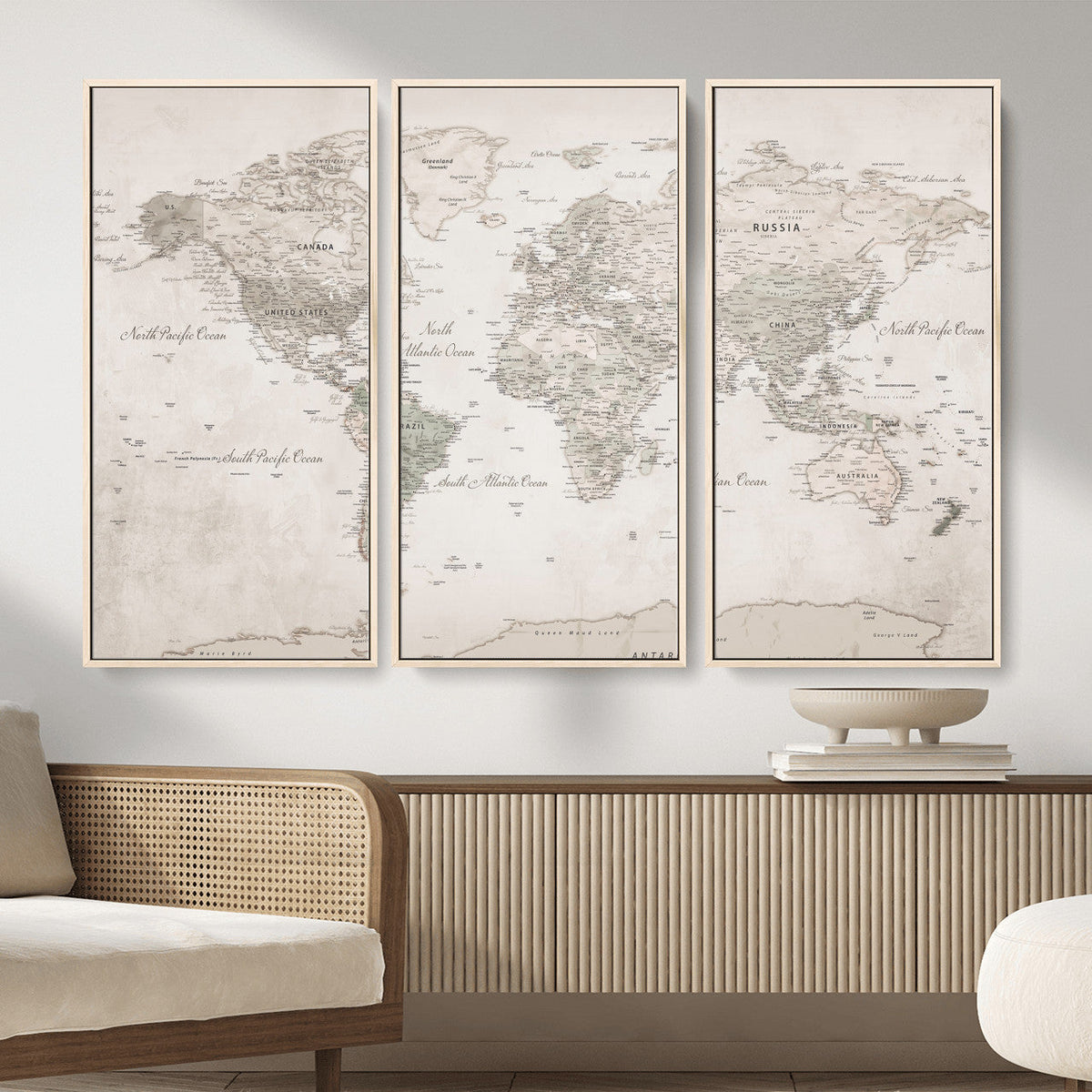 Antique Style World Map Canvas Print - Vintage Detailed