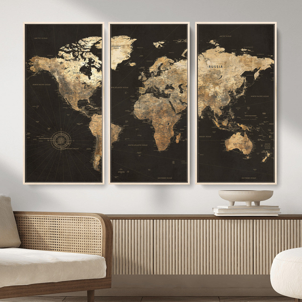 Framed World Map with Pin Canvas Print – Detailed World Map