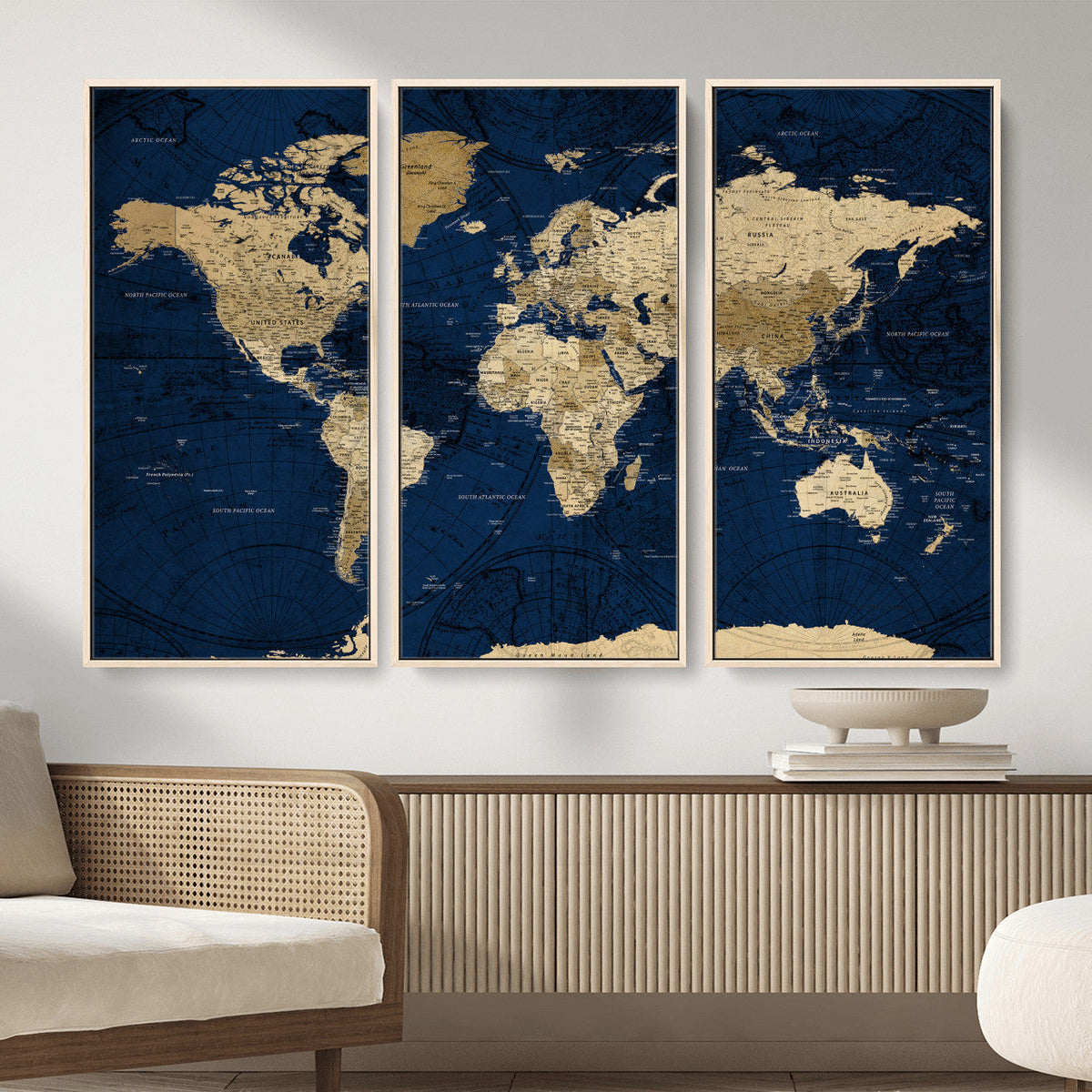 Navy Blue World Map Canvas Print – Detailed Map Minimal Navy