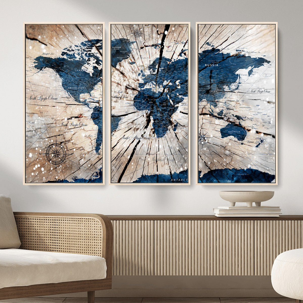 Rustic World Map Canvas Print – Framed Wall Art for Couples,