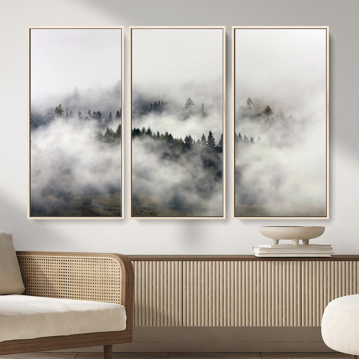 Foggy Forest Wall Art Canvas Print, Misty Pine Tree
