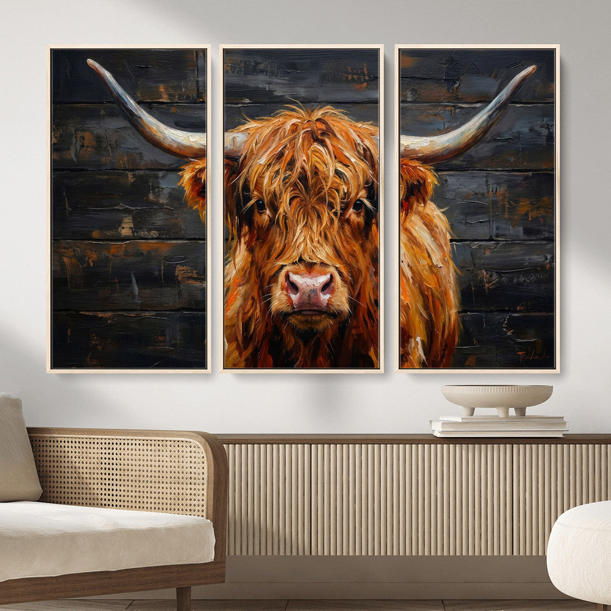 Highland Cow Wall Art Canvas Print, Rustic Farm Animal