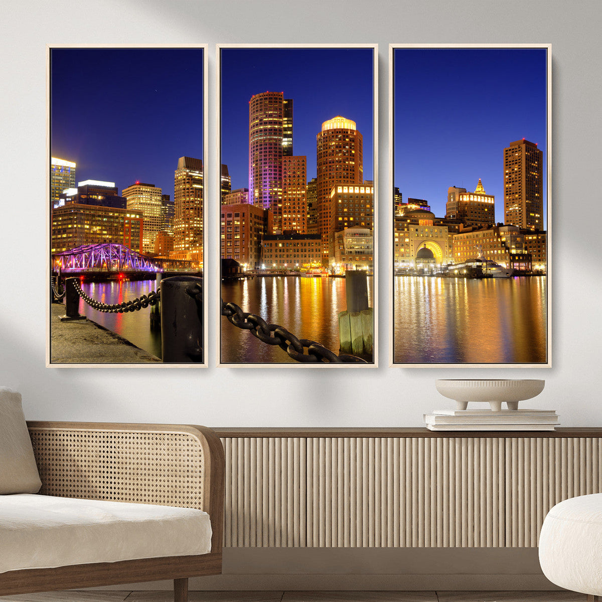 Boston Wall Art Canvas Print, Boston City Downtown Night