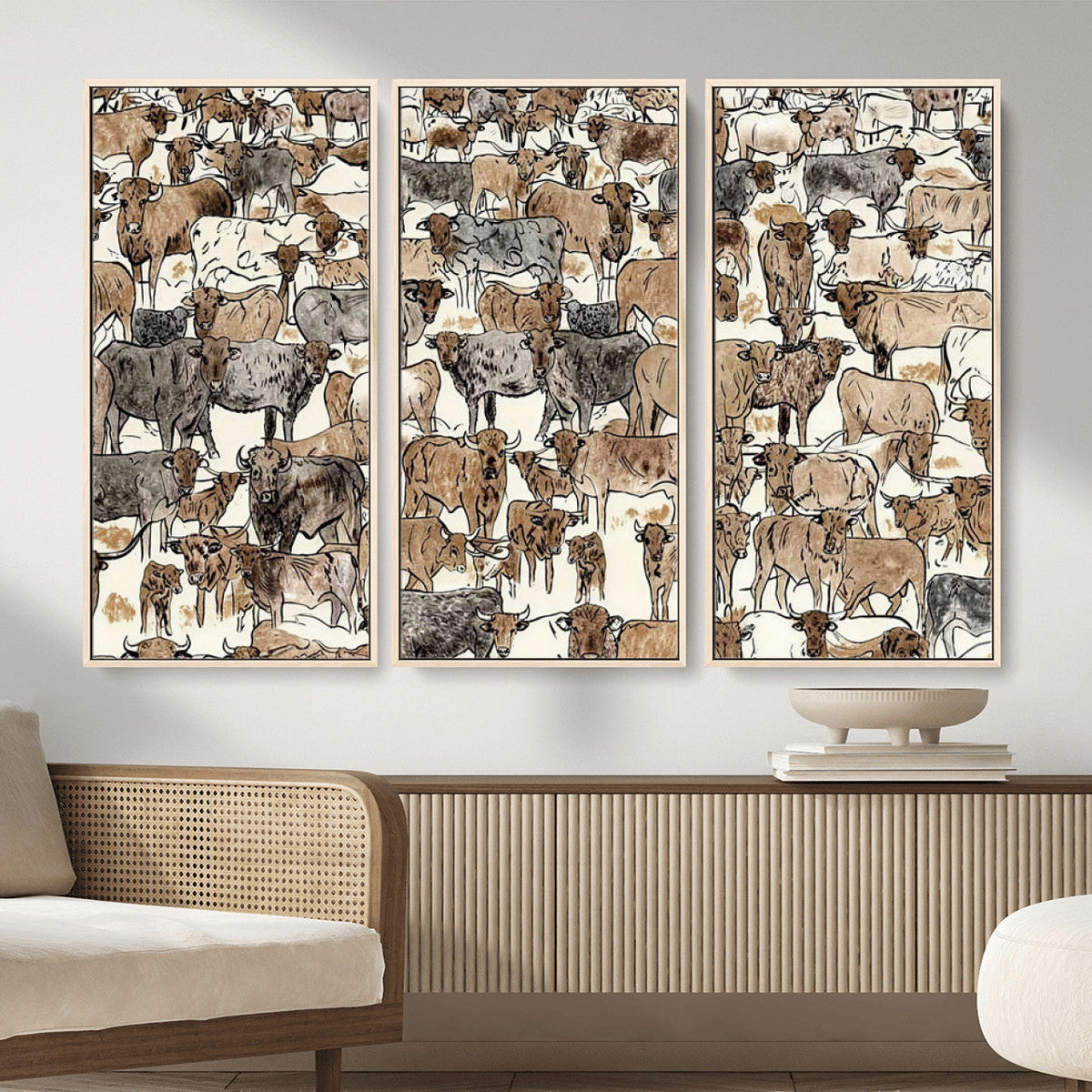 Abstract Longhorn Wall Art Canvas Print - Cow Animal Drawing