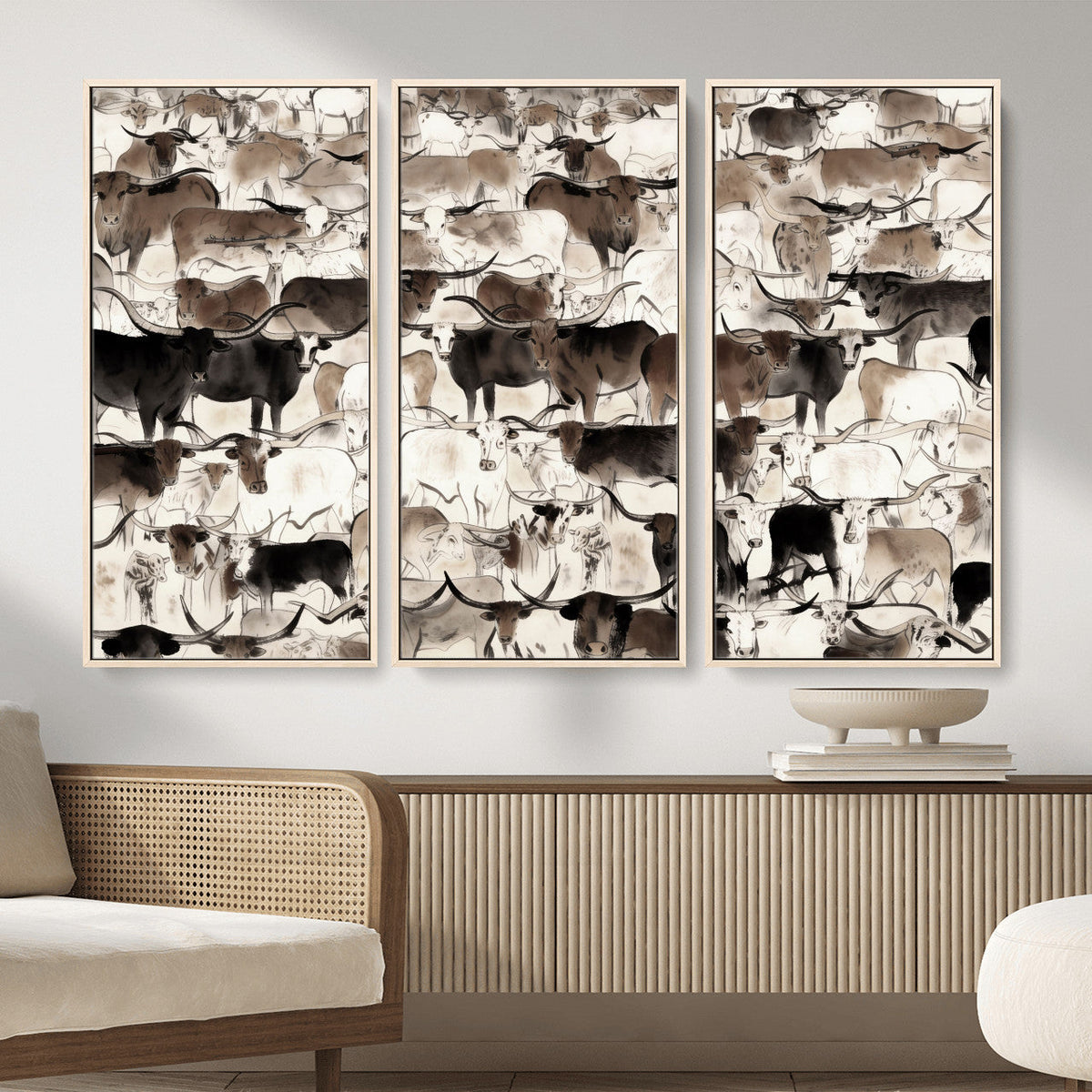 Abstract Texas Longhorn Print - Longhorn Herd Print for