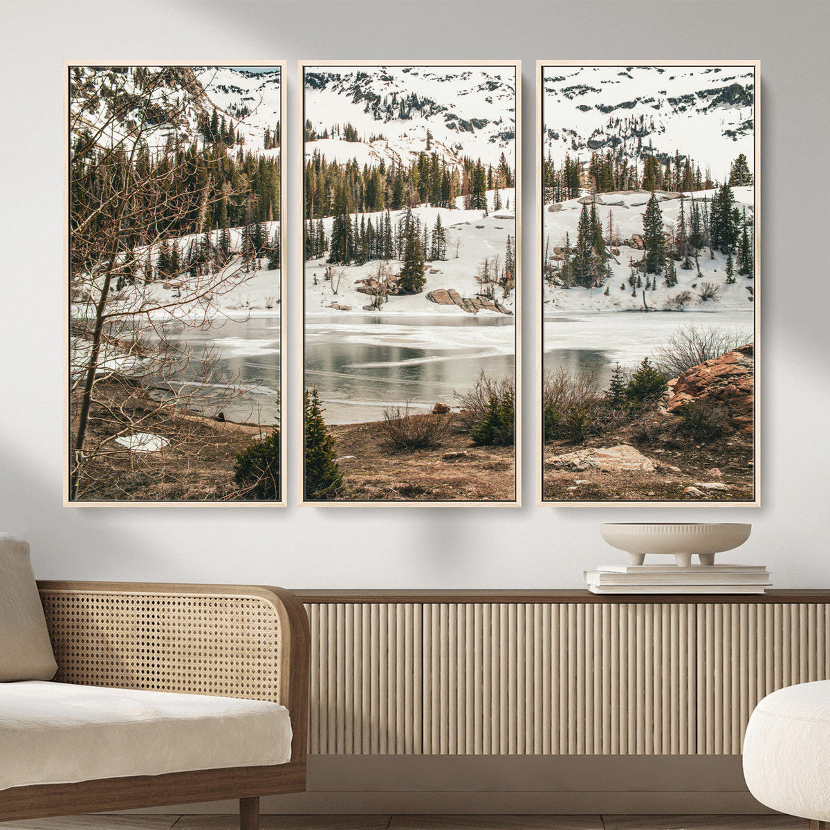 Snowy Mountain Landscape Wall Art Canvas Print, Alpine Pine