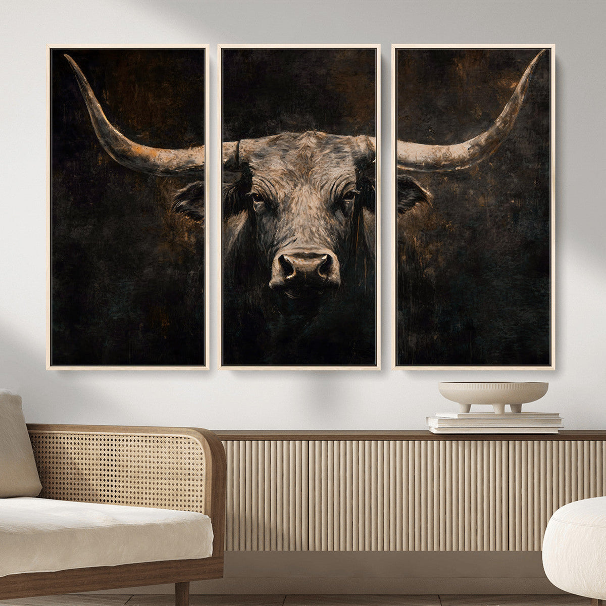 Vintage Longhorn Bull Wall Art Canvas Print – Rustic Western