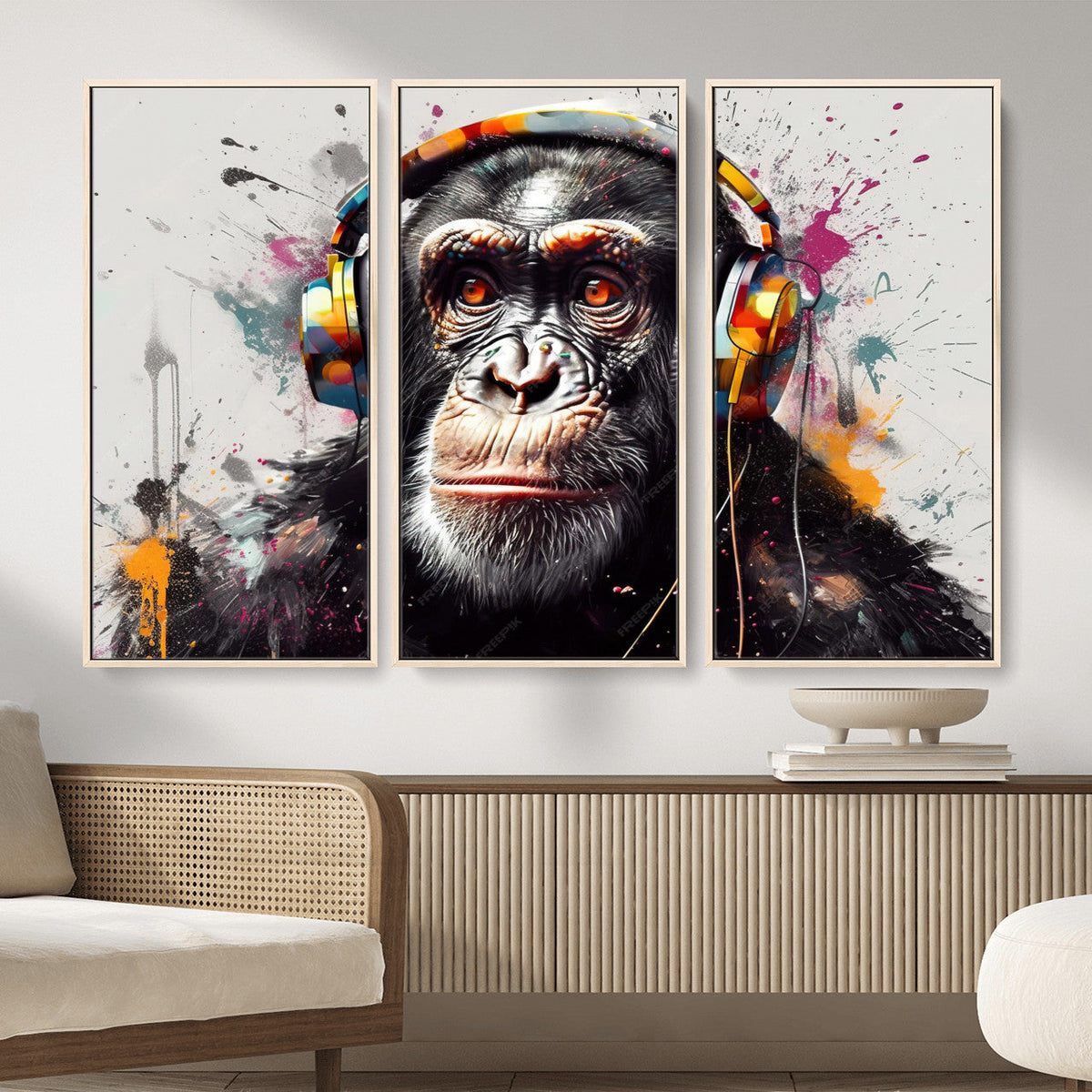 Dj Monkey Wall Art Canvas Print – Colorful Pop Art Banksy