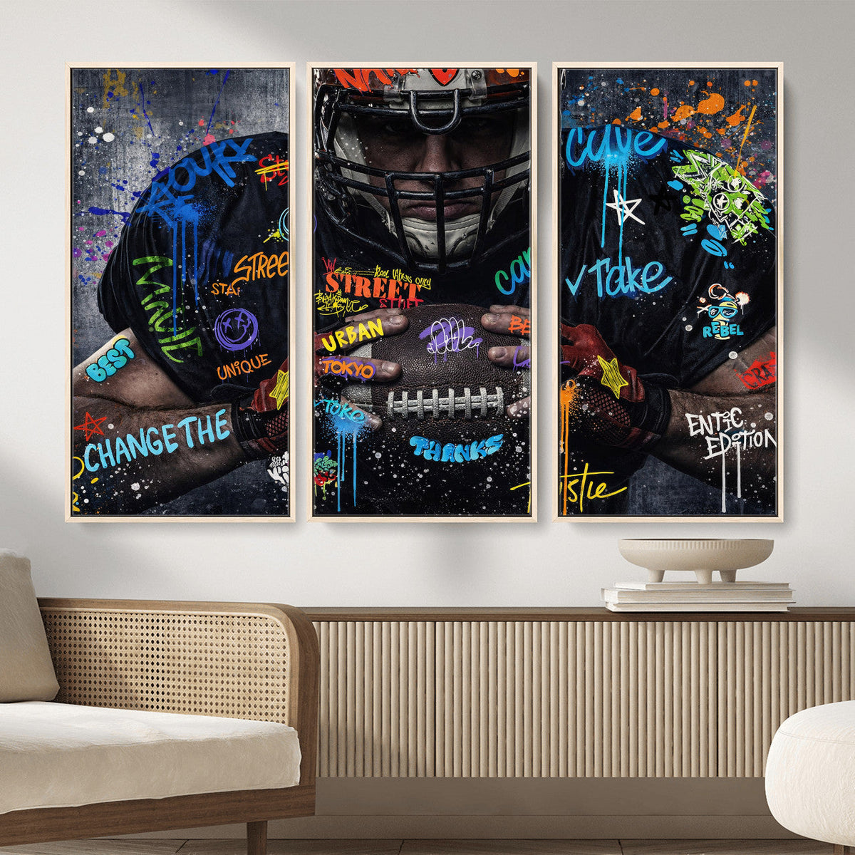 Graffiti American Football Player Street Art Wall Art Canvas