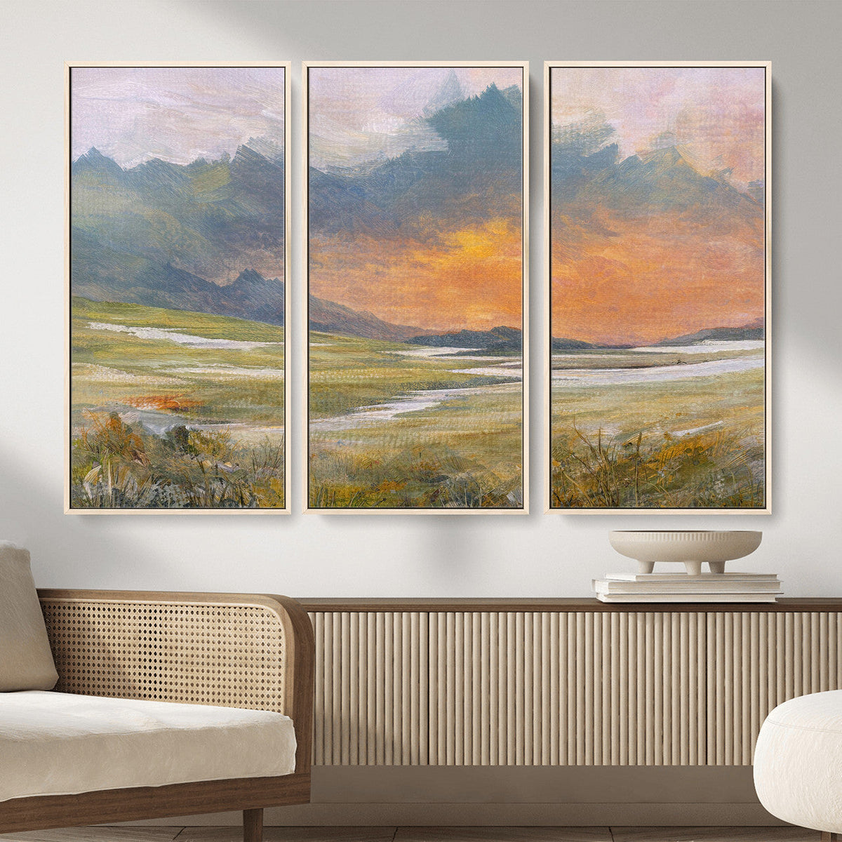Mountain Sunset Wall Art Canvas Print Vintage Landscape