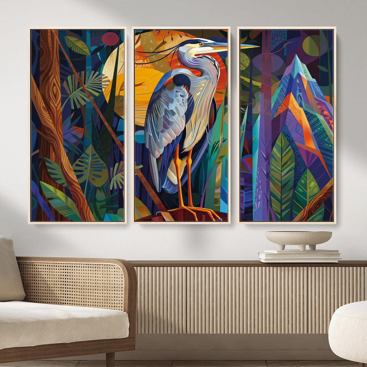 Colorful Heron Wall Art Canvas Print Tropical Bird Abstract