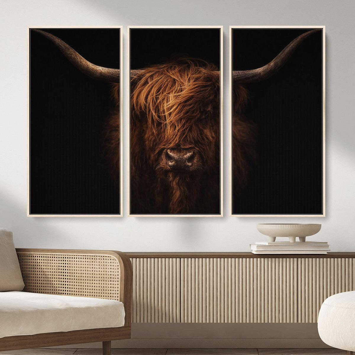 Highland Cow Wall Art Canvas Print – Moody Dark Rustic