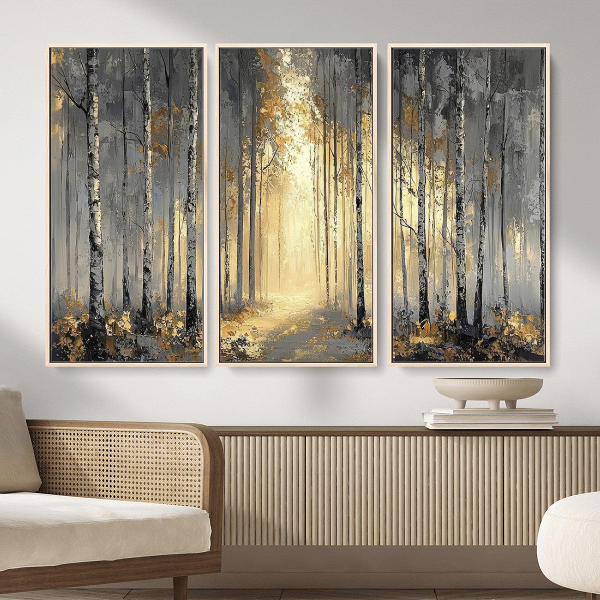 Abstract Birch Forest Wall Art Canvas Print – Modern Neutral