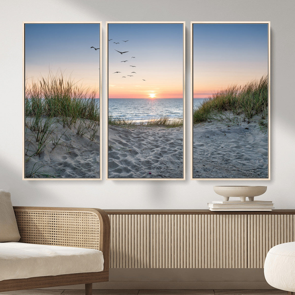 Sandy Dune Path Sunset Canvas Wall Art — Seagulls Beach