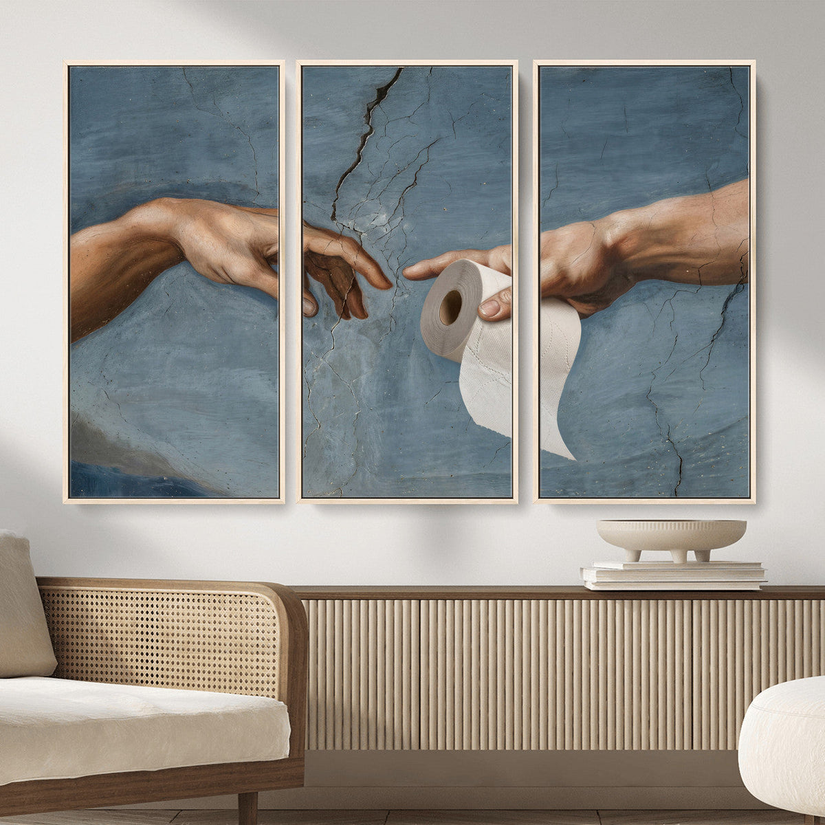 Funny Bathroom Canvas Wall Art, Michelangelo Creation of