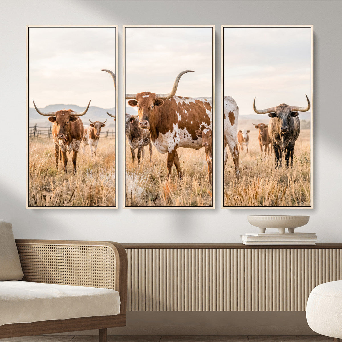 Texas Longhorn Canvas Wall Art, Rustic Farm Animal Photography Print, Farmhouse Country Decor, Western Ranch Art