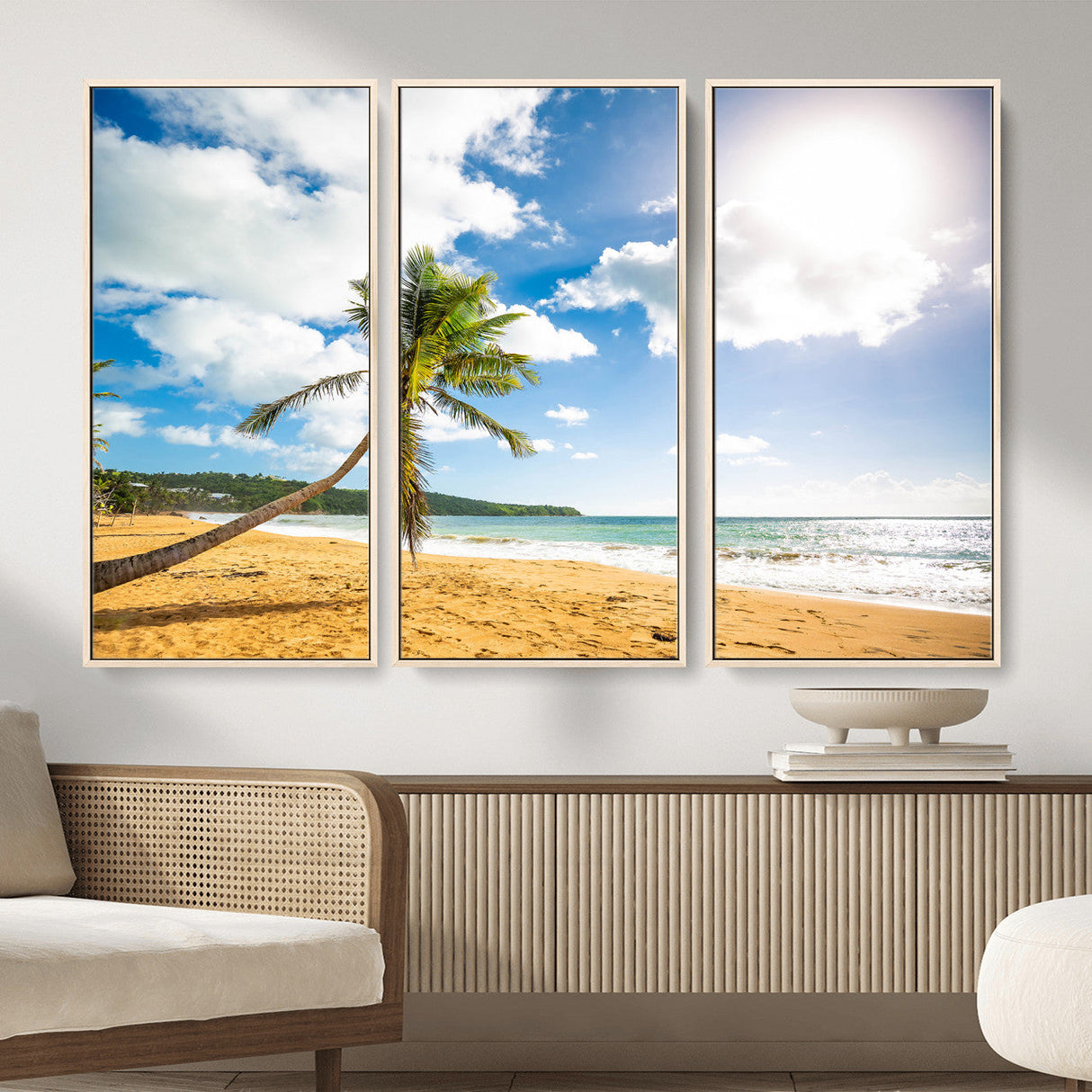 Tropical Beach Canvas Wall Art, Palm Tree Ocean Photo Print, Coastal Living Room Decor, Turquoise Sea Beach House Art, Summer Wall Art