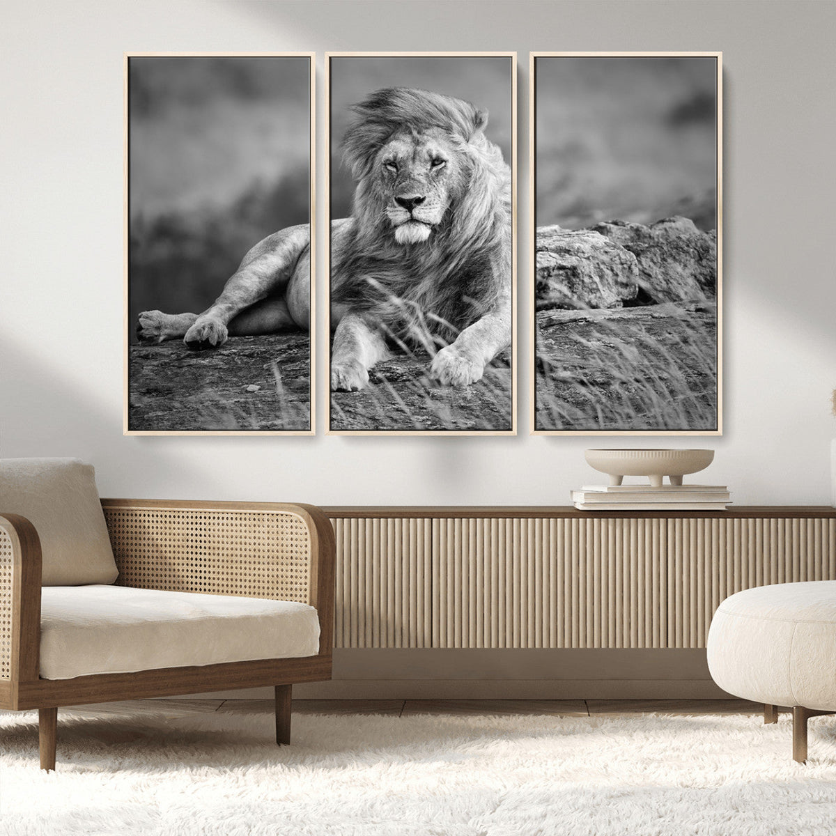 King Forest Lion Wall Art Canvas Print – Framed Majestic