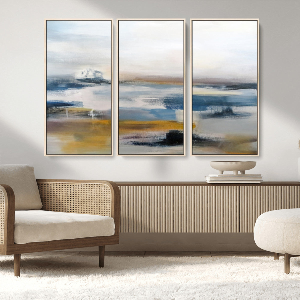Abstract Landscape Wall Art Canvas | 3 Panel Modern Blue,