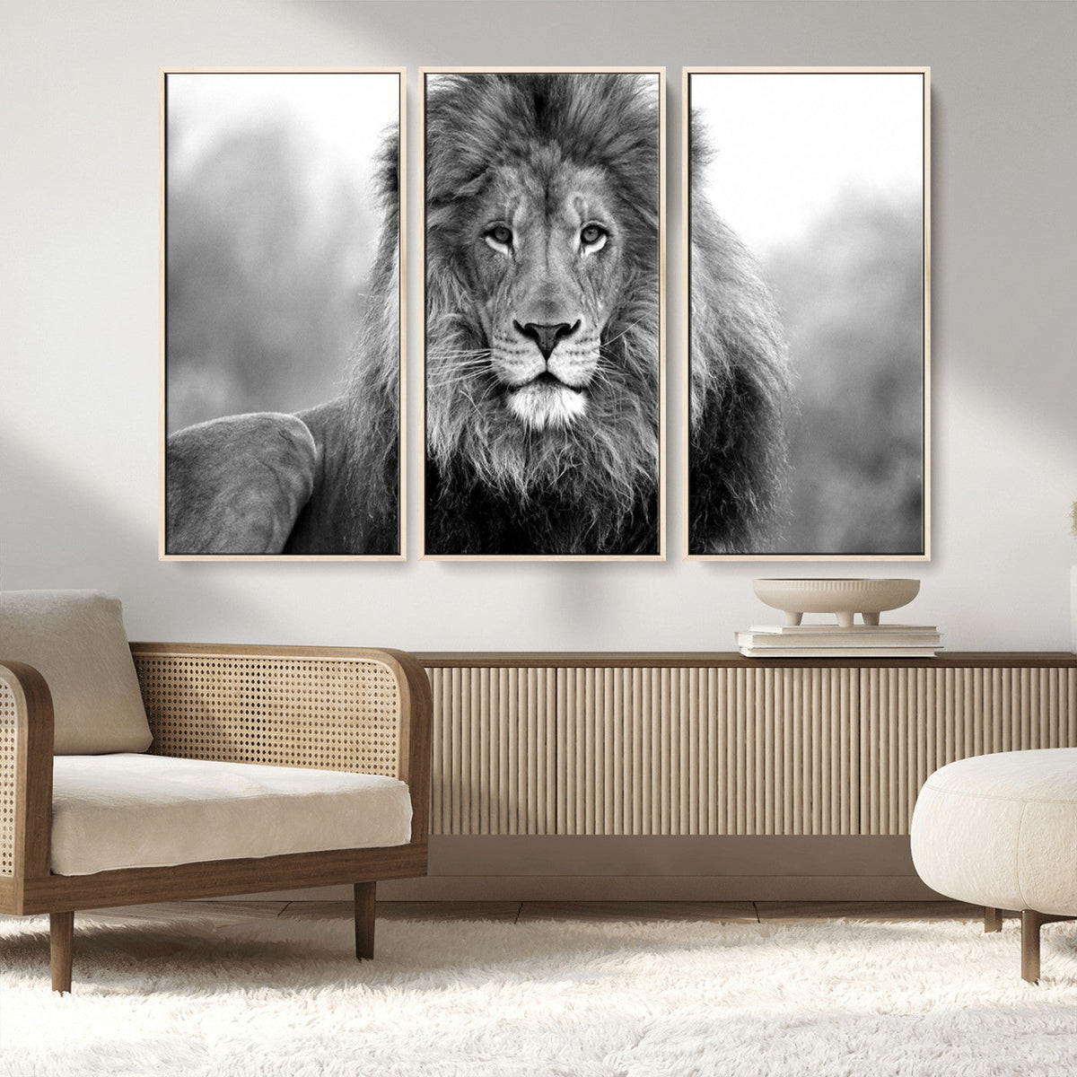 Black and White Lion Canvas Wall Art – Animal Print Artwork