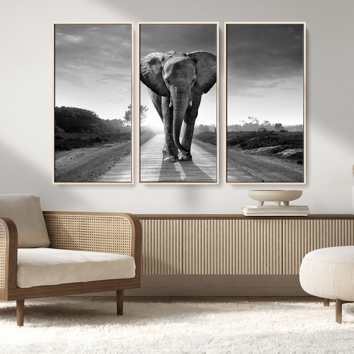 Black and White Elephant Wall Art Canvas Print