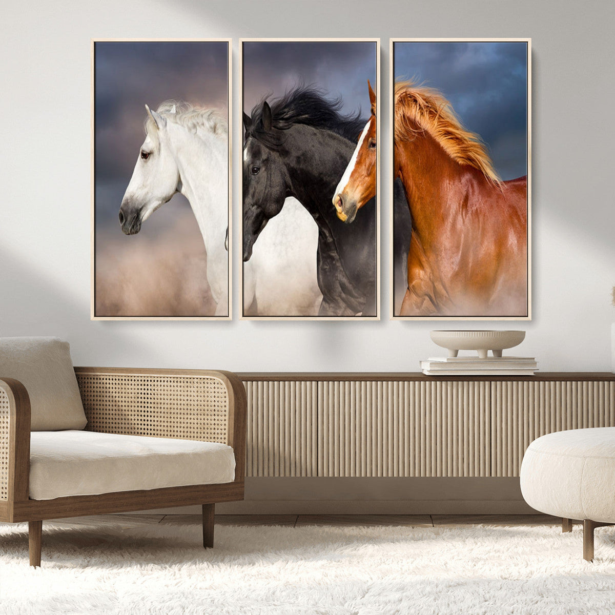 Animal Wall Art Three Horses Farmhouse Art Canvas, Framed