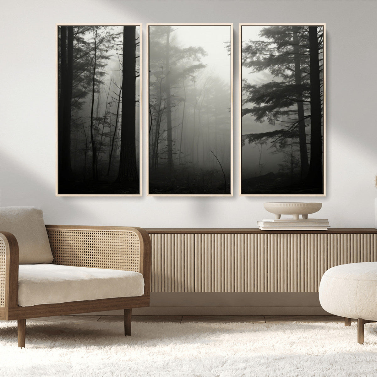 Misty Forest Wall Art Premium Canvas Print a Foggy and
