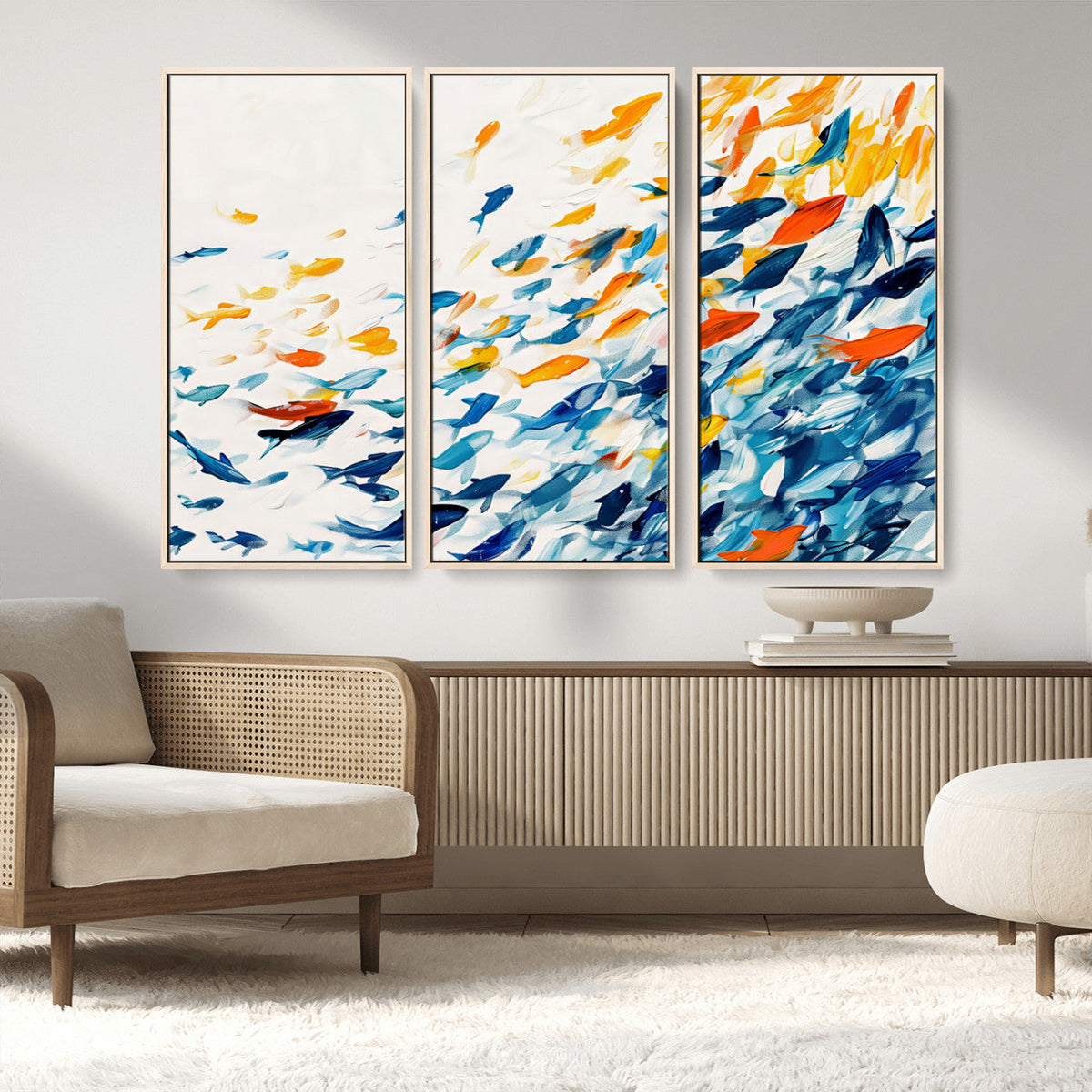 Abstract Fish Shoal Wall Art Canvas Print, Colorful Fish