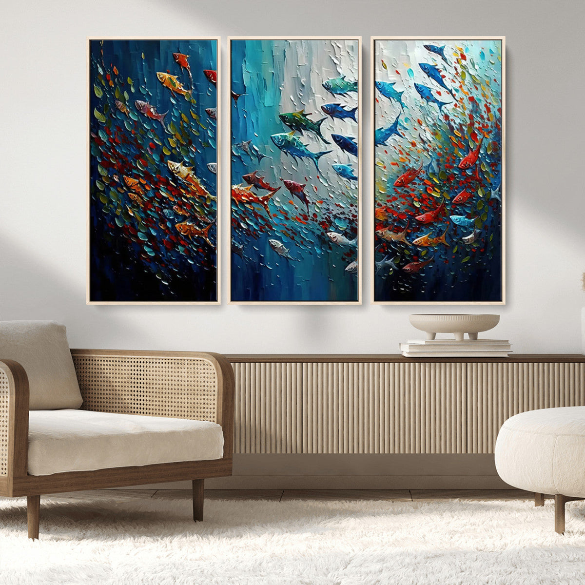 Modern Abstract Fish Shoal Wall Art Canvas Print, Colorful