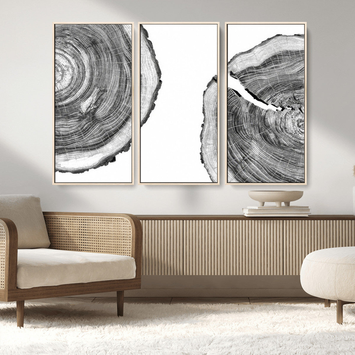 Abstract Large Tree Rings – Minimalist Black and White Wood