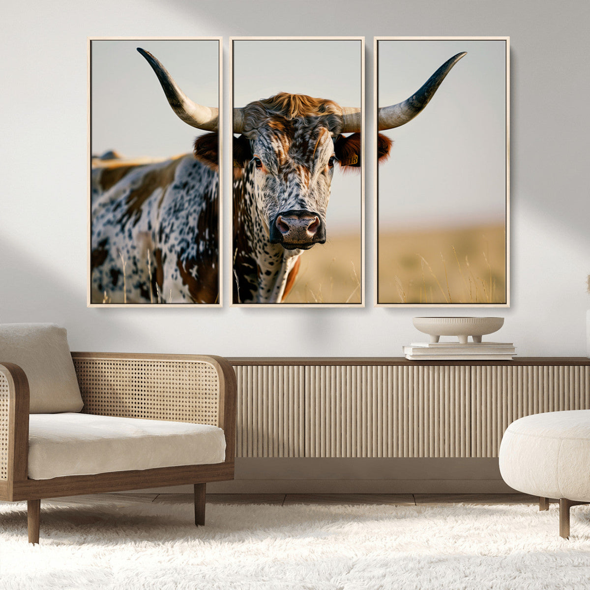 Texas Bull Longhorn Wall Art Canvas Print for Farm House