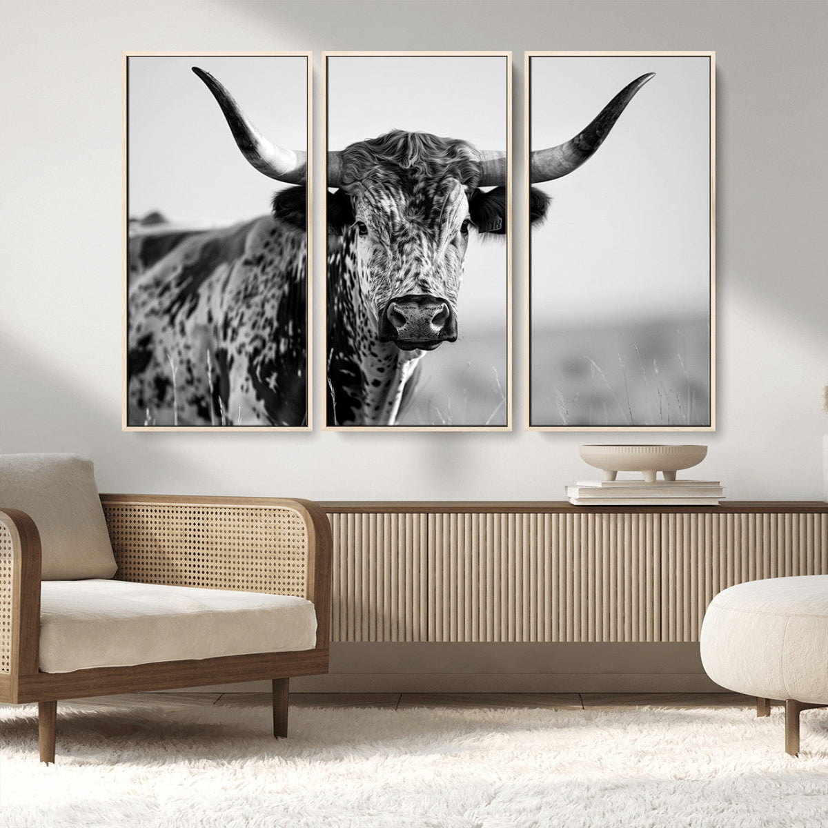 Texas Highland Cow Longhorn Canvas Print - Rustic Farmhouse