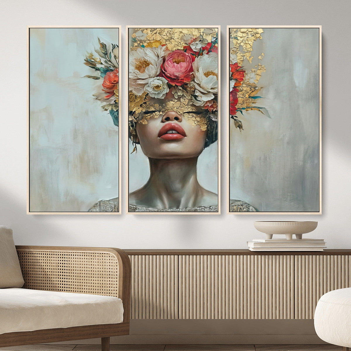 Golden Petal Wall Art Canvas Print - Silhouette Woman Wall